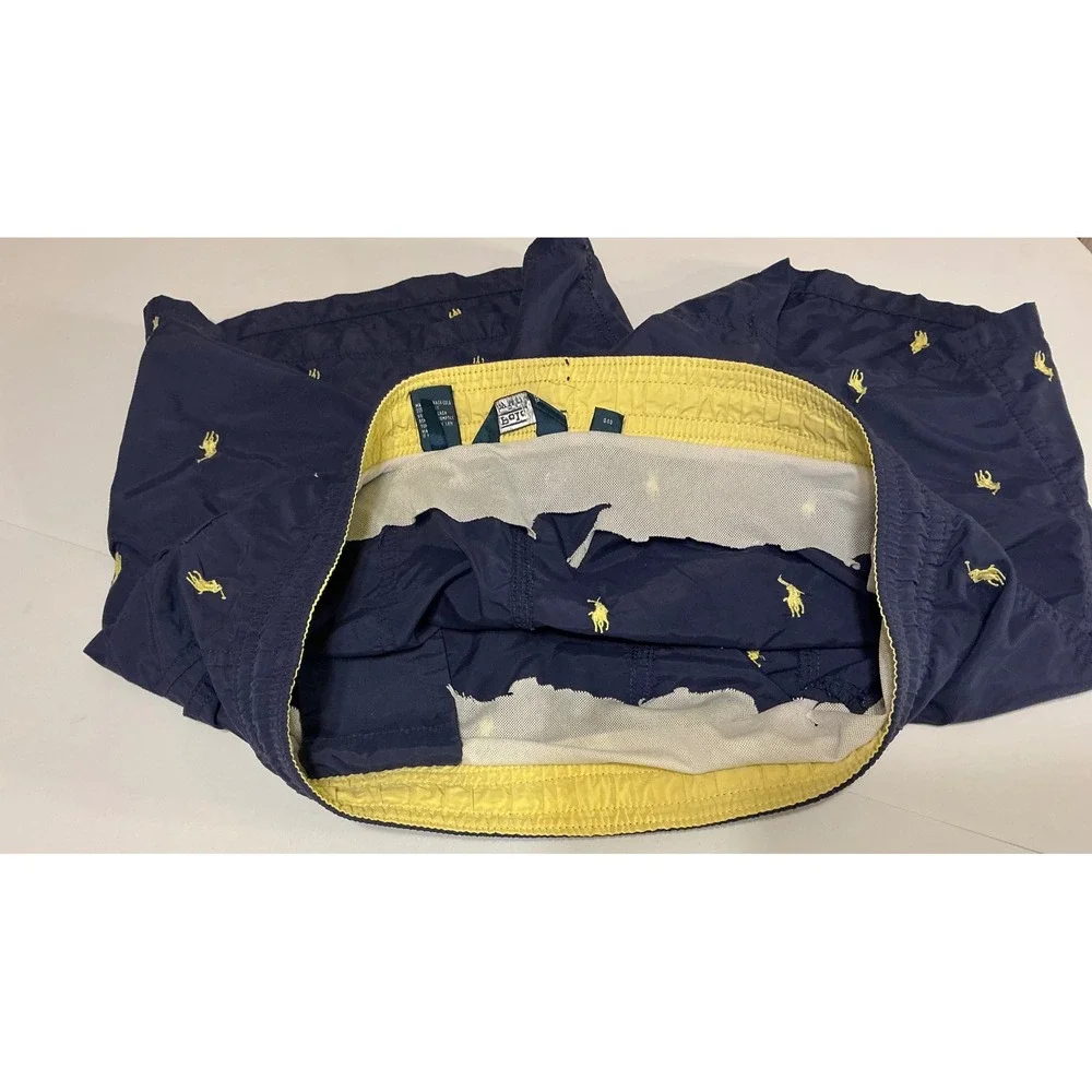 VTG Y2K‎ Polo Ralph Lauren Mens Navy Blue AOP Pony Swim Trunks M FLAW